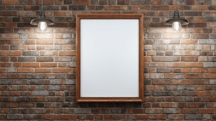 Blank framed poster on brick wall