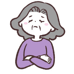 上を向いて考え事するシニア女性のイラスト