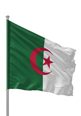 Algerian Flag Waving on Pole with Transparent Background Realistic Illustration
