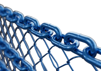 Blue Chain Links Close Up On a Fence against Black Transparent Background