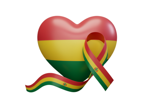 Bolivian Heart Shaped Flag And Ribbon Emblem on Transparent Background