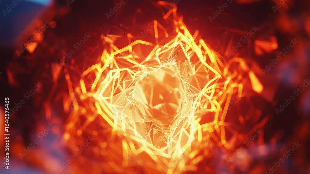 Poster glowing polygonal structure illuminating abstract space