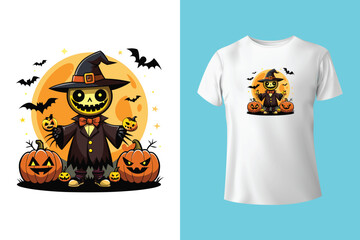 Halloween T-shirt design costume template. Happy halloween scary trendy vector t-shirt design. Halloween vector clothing apparel t-shirt design
