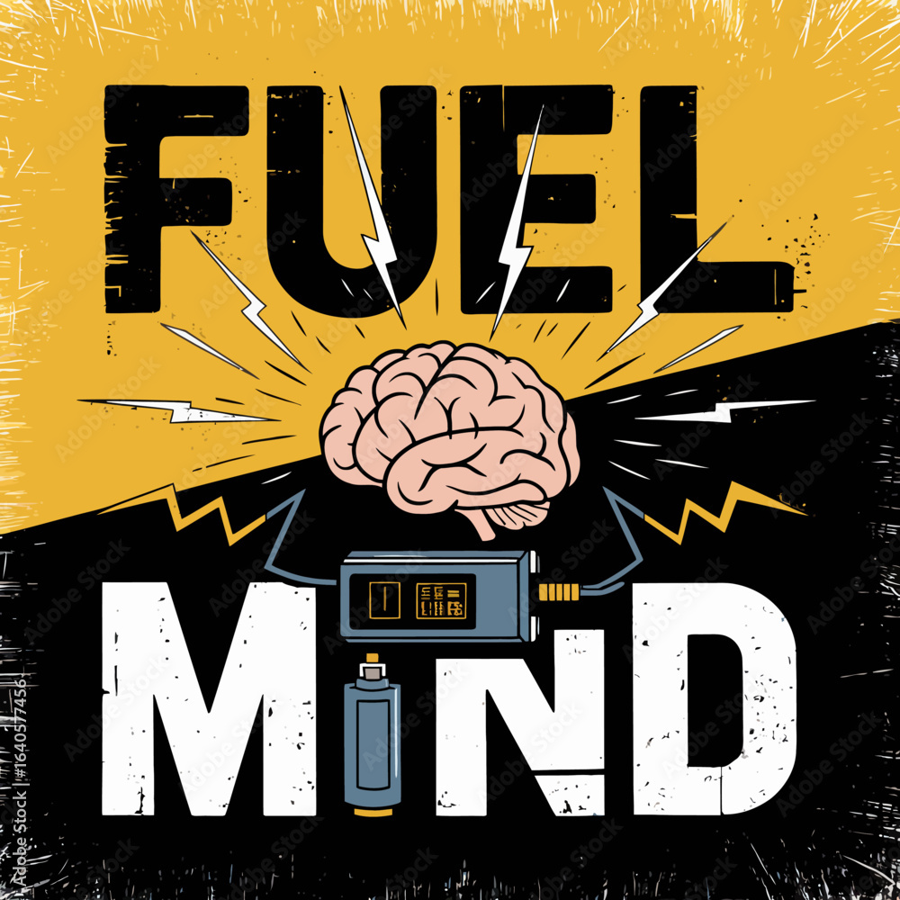 Poster fuel your mind with knowledge and power a conceptual graphic depicting brainstorming and cognitive e