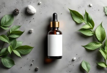 Amber Glass Dropper Bottle with White Label – Natural Skincare Mockup