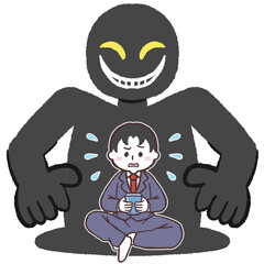 悪人におびえるスマホ男子学生のイラスト