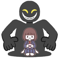 狙われるスマホ女子学生のイラスト