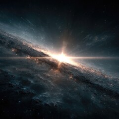 Cosmic spiral galaxy, bright light source