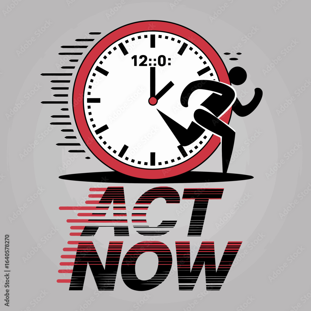 Aufkleber urgent deadline concept a stylized running figure races against a red bordered clock face displaying
