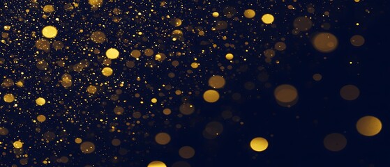 Abstract dark blue and gold particle background with Christmas golden light bokeh, gold foil texture, festive holiday concept, shining particles on navy blue, wallpaper