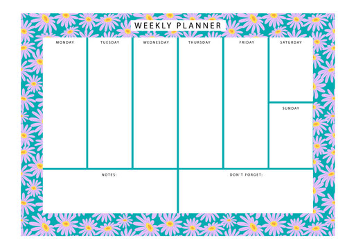 weekly planner with aster floral decoration