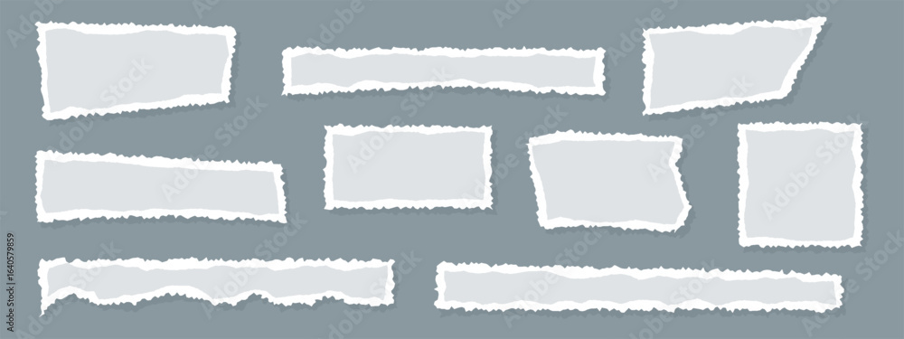Poster a set of realistic uneven gray torn or ripped pieces of paper with grunge edges. an uneven notebook 