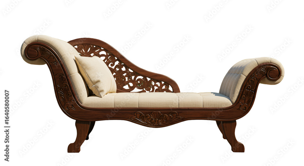 Poster elegant wooden couch isolated on transparent background 3d rendering