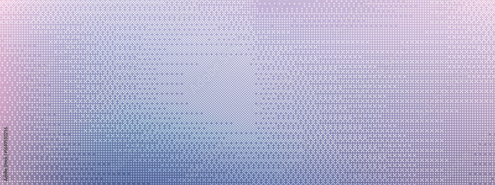 Poster Halftone pixel overlay with purple and blue gradient. Square pattern background for retro or tech design. Abstract digital texture. Vector illustration.