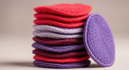 Stack of reusable makeup remover pads in various colors