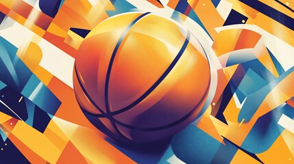 Dynamic Basketball Illustration with Abstract Geometric Background Design