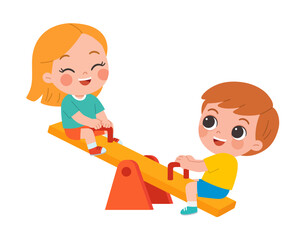 Happy kids playing on a colorful seesaw at the playground, laughing together in a fun and joyful atmosphere