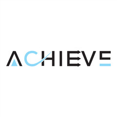 letter ACHIEVE wordmark logo typography. A distinguished wordmark logo that forms a crest, symbolizing achievements and accomplishments with a touch of sophistication.
