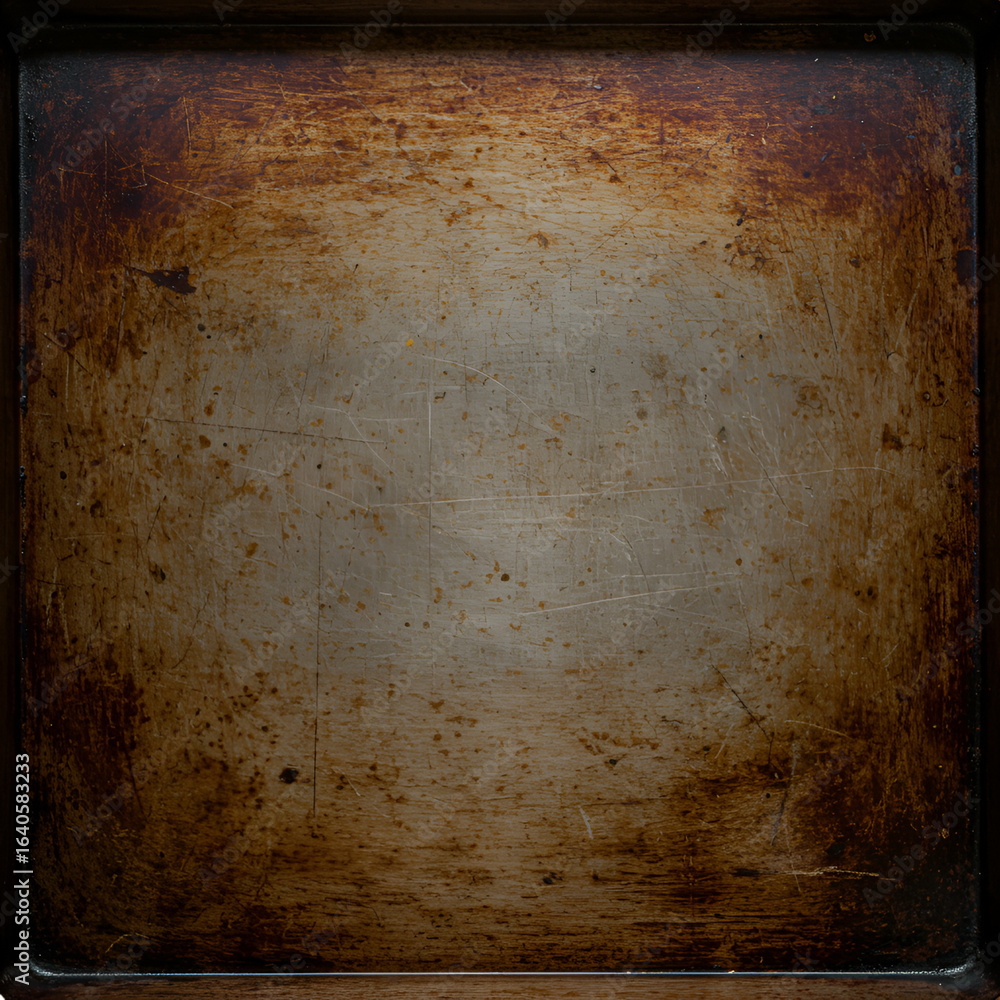 Poster grunge metallic texture background with rust and brown border isolated image