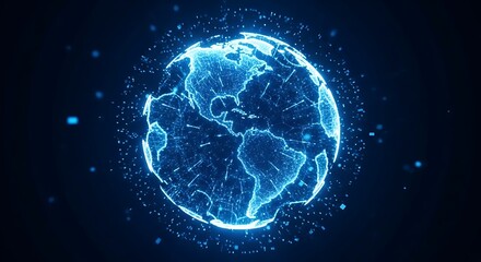 Glowing blue digital earth with connections and data streams