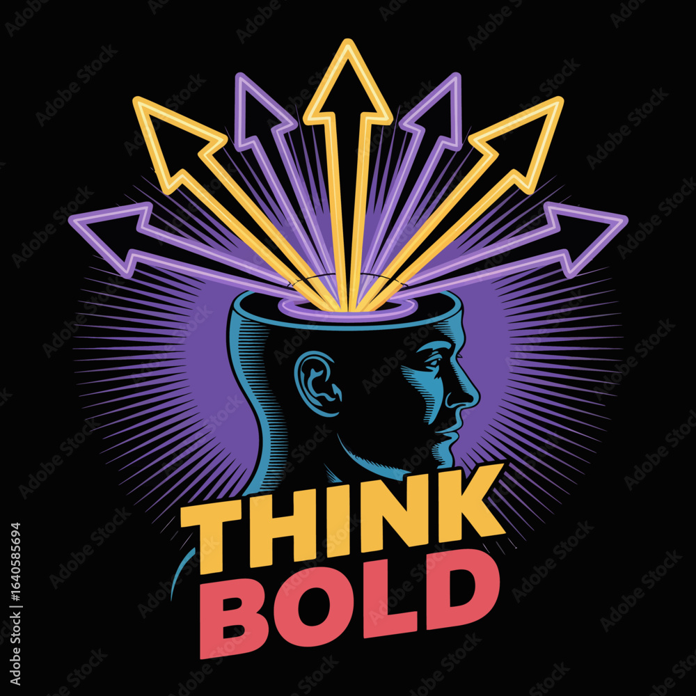 Poster creative mind expanding with bold ideas and multiple directions of thought represented by arrows ema