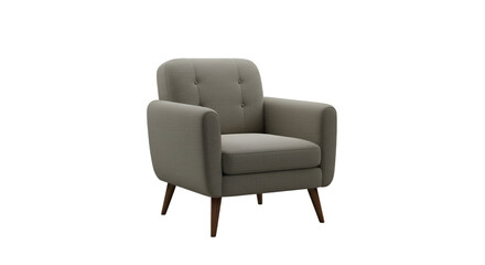 Isolated 3D Render of a Beige Fabric Armchair with Wooden Legs