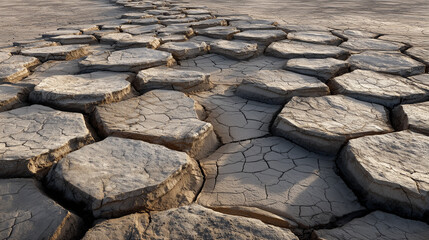 Sun-cracked dried mudflats with hexagonal patterns