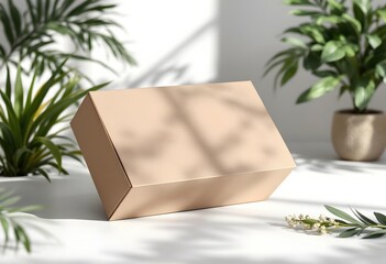 Kraft Box Mockup with Soft Shadow on Light Grey