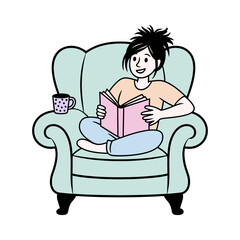 Girl Reading Book on Armchair Illustration