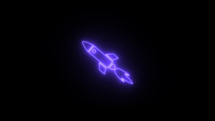 Neon spaceship icon. Glowing neon effect rocket icon.