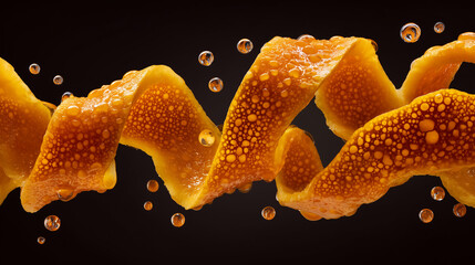 Citrus fruit peel texture with dimpled zest and oil droplets