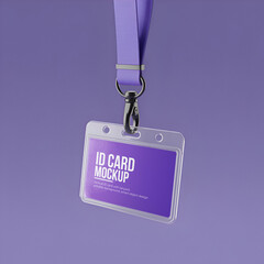 Set of realistic ID card holder mockups with lanyard in various angles and lighting, PSD templates for branding, corporate design, and event pass presentation