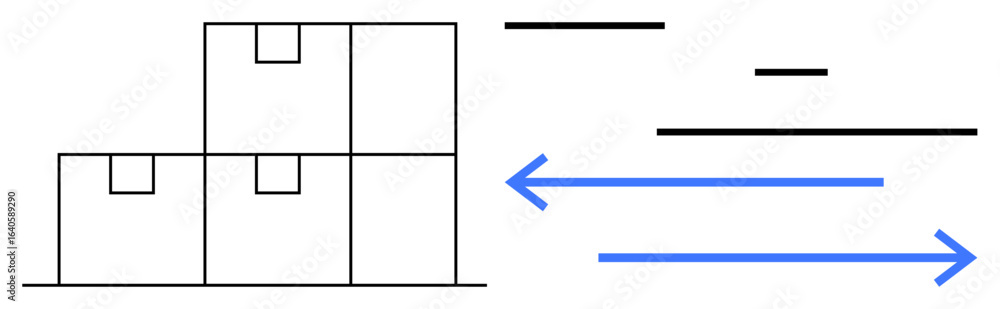 Poster stacked boxes symbolize storage or shipping next to horizontal lines and arrows indicating movement.