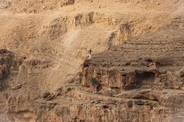 Christian Cross Above Saint George Monastery in Israeli Desert