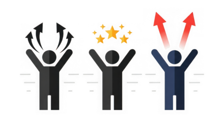 Ai generated image of three figures showing success, achievement and growth isolated on transparent background