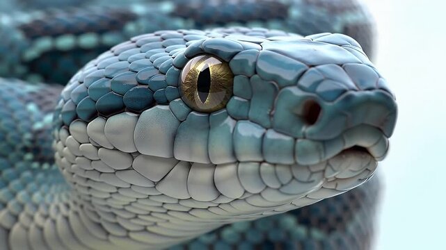 Detailed Close Up Of Blue Snake Head and Scales Featuring Sharp Eyes