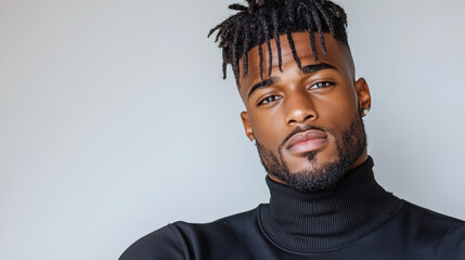 Obraz premium Stylish male model with beard wearing turtleneck, showcasing confidence and elegance