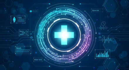 Digital DNA Helix with Medical Technology Icons