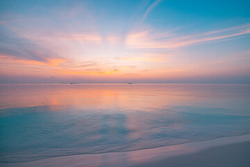 Obraz premium Beautiful relaxing closeup of sea sand and sky at beach sunset summer landscape background colorful nature tranquil inspiring scenic horizon calm peaceful travel tropical coastal scenery outdoor seasi