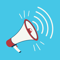 Megaphone vector illustration. Megaphone with white and red colors signal icon. Flat design style vector illustration. Communication, warning connection.