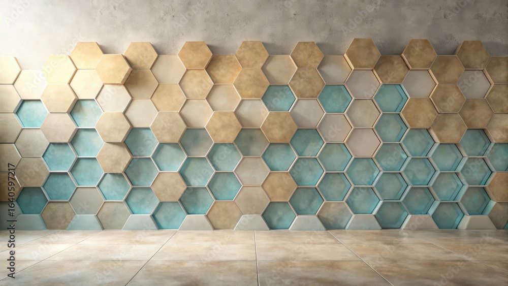 Poster abstract hexagonal wall paneling design with subtle color variations and textured surface in a moder