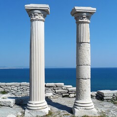 Greek ionic columns are old Roman structures. They have a wireframe design made of simple shapes. These pillars were used as decorations in buildings.
