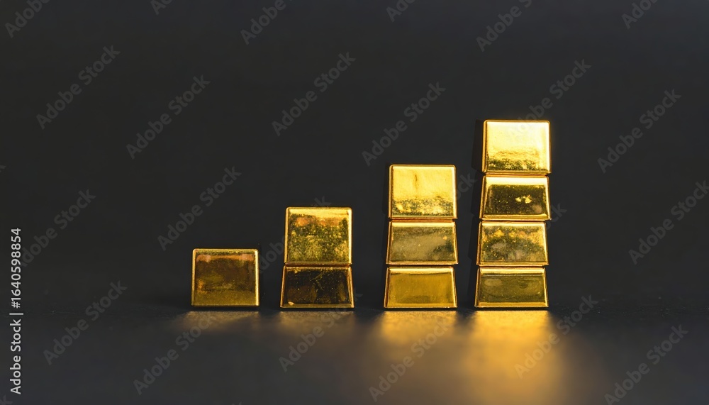 Poster golden bars arranged in an ascending pattern against a dark background symbolize wealth accumulation