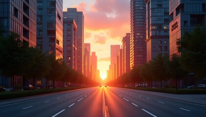 Obraz premium Sunset Colors Shine Between the Urban Giants