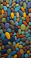 Close-up view of colorful, textured pebbles