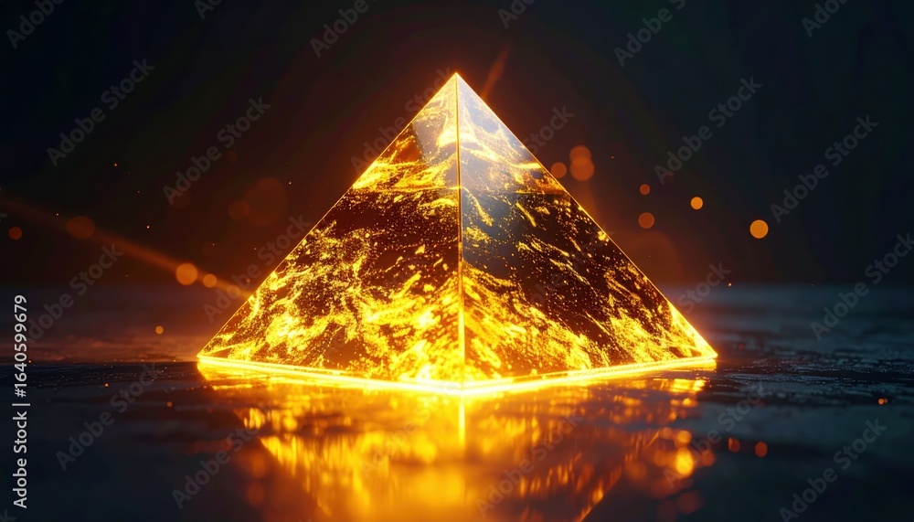 Aufkleber a radiant golden pyramid emits a mesmerizing glow with internal fiery patterns, creating an otherwor