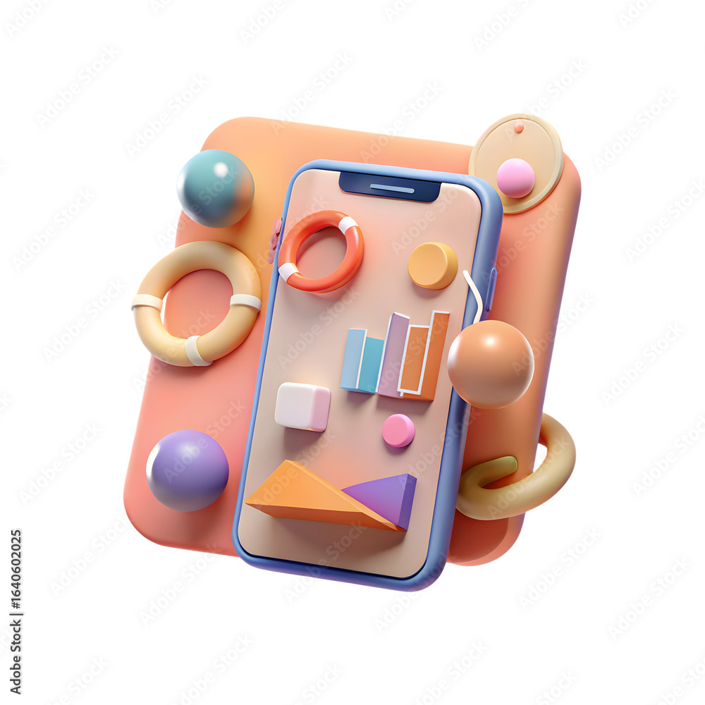 Aufkleber 3d rendered smartphone with colorful playful elements isolated on transparent background