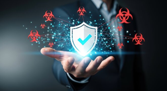 Cybersecurity Shield Protection with Network Connectivity Safeguarding Data and Ensuring Business Continuity Against Biohazard Threats
