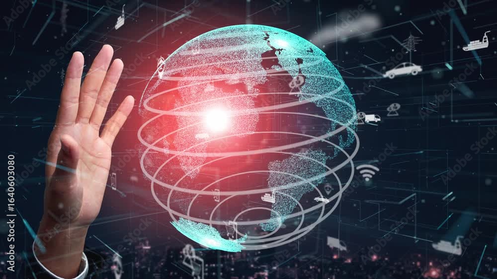 Poster futuristic technology concept with digital globe and data visualization representing connectivity, i