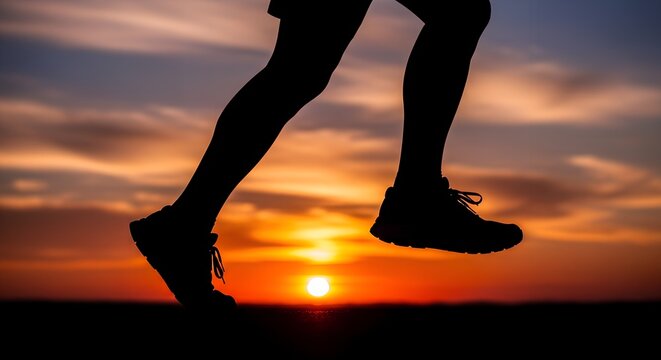 Silhouette of a runner exercising at vibrant sunset.